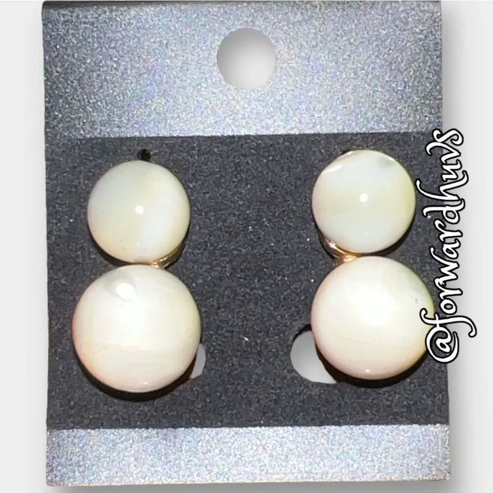 Vintage Ciner Round Mother of Pearl Clip On Earrings